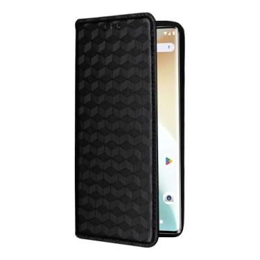 Imagem de Capas Compatível com Nothing CMF Phone 1,Carteira de couro Flip Phone Case com slot para cartão.Textura da grelha estereoscópica.Estojo de telefone giratório Standable (Black)