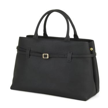 Imagem de DONNAIN Bolsa de couro de vaca de flor integral com alça superior, sacola feminina para trabalho e bolsa tiracolo de ombro com alça removível, Preto, 12.99 x 8.27 x 6.29 inches