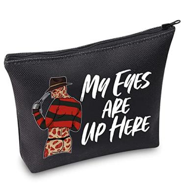 Imagem de WZMPA Bolsa de maquiagem cosmética de filme de terror presente inspirado em filmes de terror My Eyes Are Up Here Bolsa com zíper para mulheres meninas (olhos para cima), Eyes Up Here, Ajuste