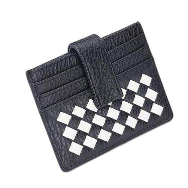 Imagem de Carteira ultrafina de couro tecido, porta-cartões de couro genuíno para mulheres e homens, capa fina minimalista para cartões, carteira pequena de encaixe, porta-cartões de crédito para mulheres