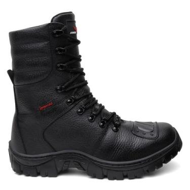 Imagem de Bota Coturno Tratorado Masculino Tático Militar Pm Motoqueiro Em Couro