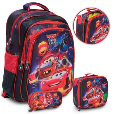 Imagem de Kit Mochila Infantil Carros 3d Lancheira Estojo Resistente - Toys 2U