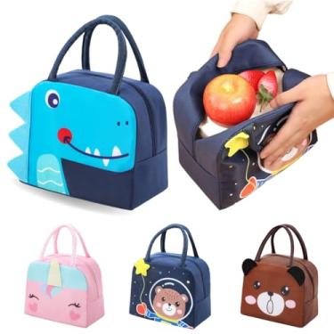 Imagem de Bolsa Térmica Infantil Escolar, Desenhos de Animais 3D, Lancheira para Alimentos e Bebidas (Dinosauro Azul)