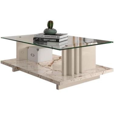 Imagem de Mesa de Centro Tampo Vidro Retangular Foz - Madetec, Calacata/Off Whit