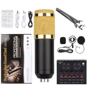Imagem de Coibeu, Kit Microfone Condensador V8BM800 XLR Dourado com Fio e Interface de Mesa e Braço Articulado