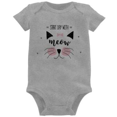 Imagem de Body Bebê Gatinha Start Day With Meow - Foca na Moda, Cinza, M