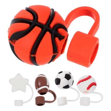 Imagem de Luxshiny 5Pcs De Palha De Basquete Para Tumbler Tumb Campo Esportivo Bola De Silicone Bola De Palha De Topper Bola De Futebol Tampas De Ponta De Palha Para Acessórios