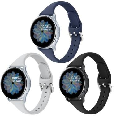 Imagem de Pacote com 3 pulseiras esportivas finas para Samsung Galaxy Watch Active 2 de 40 mm e 44 mm, pulseiras de silicone líquido macio à prova d'água para substituição para Galaxy Watch Active