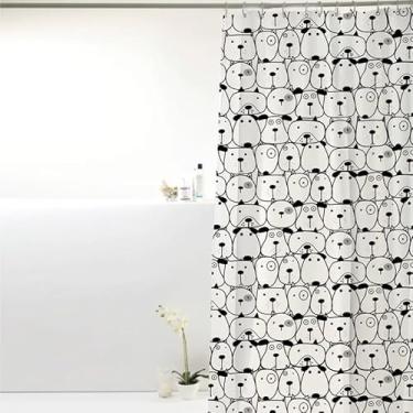 Imagem de Cortina Box para Banheiro, Estampa de Cachorros, Preto e Branco, PVC, 198x180cm