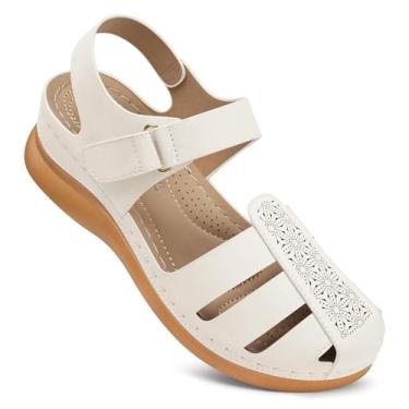 Imagem de SHIBEVER Sandálias femininas fechadas: sandália de cunha elegante de verão sandálias vazadas confortáveis, 80-branco, 40