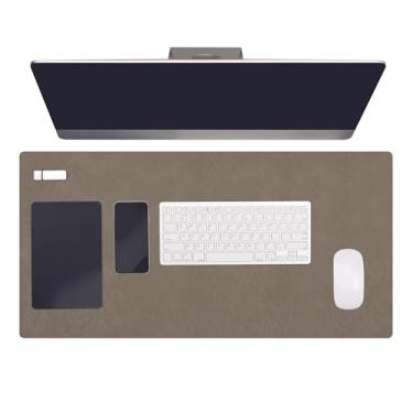 Imagem de PATIKIL Protetor de mesa de couro de 89,9 cm x 45 cm, grande tapete de mesa dupla face, impermeável, de couro, PVC, para laptop, computador, mesa de escrita, casa, cinza lama/amarelo terra