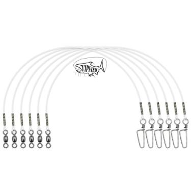 Imagem de Vipfish Líder de fluorocarbono de pesca com guindaste giratório e botões - O líder de fluorocarbono resistente de 9 a 36 kg conecta iscas, iscas ou ganchos para pesca em água salgada e em água doce