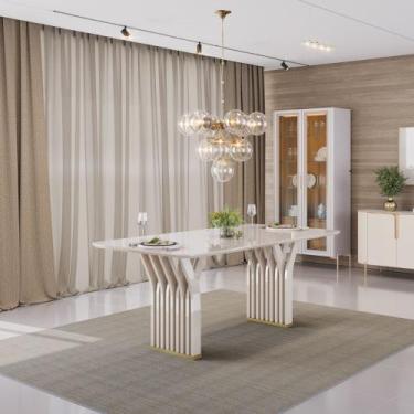 Imagem de Mesa de Jantar 170cm Tampo de Vidro Yara DJ Móveis, Off White
