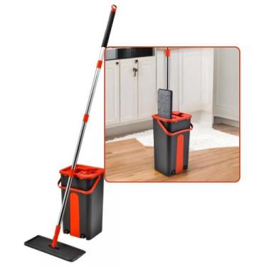 Imagem de Flat Mop Rodo Lava Seca Balde 1 Refil Multiuso Microfibra Limpador de 