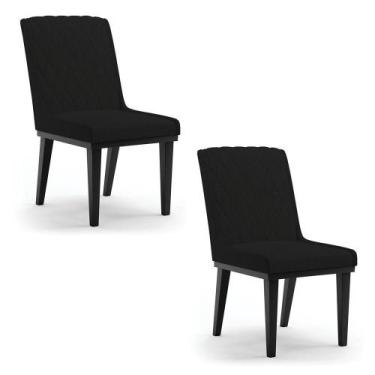 Imagem de Cadeira Sala De Jantar Base Madeira Preto Kit 2 Sofia Linho D03 - D'ro