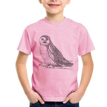Imagem de Camiseta Infantil Coruja Traços - Foca na Moda, Rosa bebê, 4