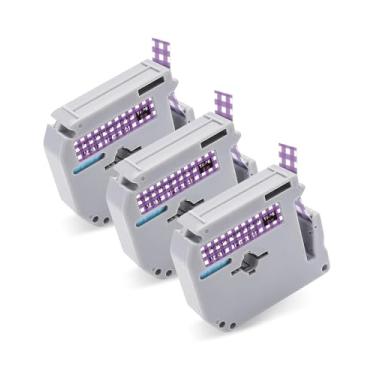 Imagem de 3PK 12 mm 0,47 M-kI31F M Fita Compatível com Brother M Tape 12 mm 0,47 M-k131F M-k131F, Preto sobre Purpie Xadrez para Brother 12 mm 1/2 M Fita Rotuladora Fita para Brother PTouch PT-65 PT-90 PT-M95 PT-70BM