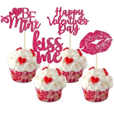 Imagem de Gyufise 24 peças de topos de cupcake para dia dos namorados feliz com glitter roxo Be Mine, batom, palitos de cupcake para dia dos namorados, tema de amor doce, casamento, noivado, noivado, chá de panela, decoração de festa