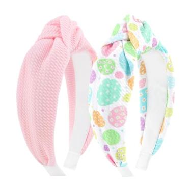 Imagem de Lanmerry Faixas de cabelo com nó para mulheres, faixas de cabelo de Páscoa, coelho, ovo, faixa larga para meninas, cosplay, acessórios de cabelo modernos, ovo rosa