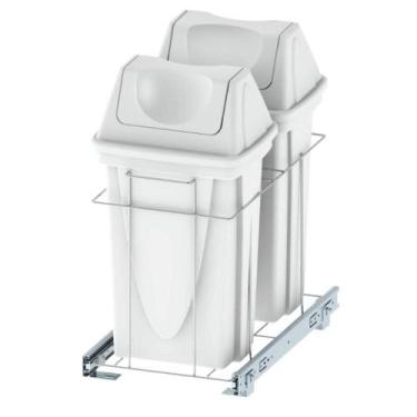 Imagem de Lixeira de Cozinha Deslizante Corrediças Telescópicas Dupla 14L Branco