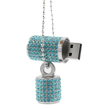 Imagem de WooTeck USB Flash Drive,Bling Rhinestone Diamond Crystal Glitter Lipstick Case Shining Jewelry Necklace,64GB,Lake Blue