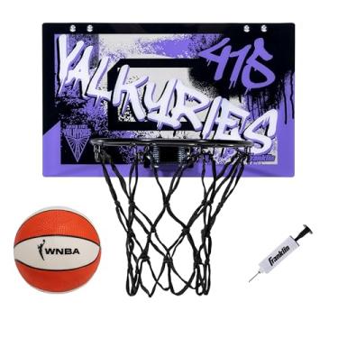 Imagem de Franklin Sports Cesta de basquete WNBA Golden State Valkyries Over The Door - Cesta de basquete infantil com mini bola - Minicarola WNBA Fan Shop para quarto + escritório