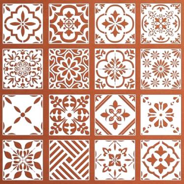 Imagem de Estêncil mexicano Talavera 20 x 20 cm, 40 cm, estêncil de azulejo de parede reutilizável para pintura em pisos, azulejo, pátio de concreto, varanda, móveis, banheiro, decoração de parede de casa e