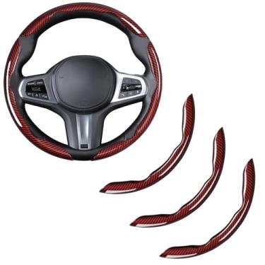 Imagem de Capa de volante de fibra de carbono, acessórios de encaixe para volante de carro, 3 peças, protetor antiderrapante universal vermelho brilhante