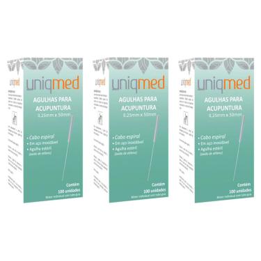 Imagem de Agulha para acupuntura 100UN 0,25X50MM kit 3CX uniqmed
