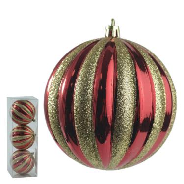 Imagem de Bola decorada natal C/3 und pvc (vermelho dourado) 10cm
