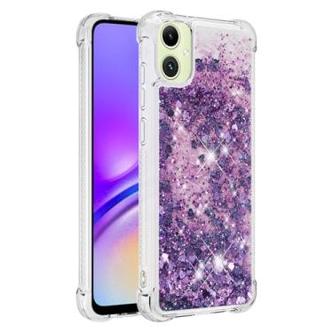Imagem de Capa de telefone à prova de choque para Samsung Galaxy A05 com glitter líquido de areia movediça e corações flutuantes, capa de TPU de camada dupla reforçada com 4 cantos, protetor de telefone seguro