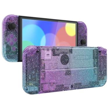 Imagem de eXtremeRate Conjunto completo de botões DIY para Nintendo Switch OLED, placa traseira de console de substituição e suporte personalizado para Switch OLED JoyCon - Glitter gradiente translúcido