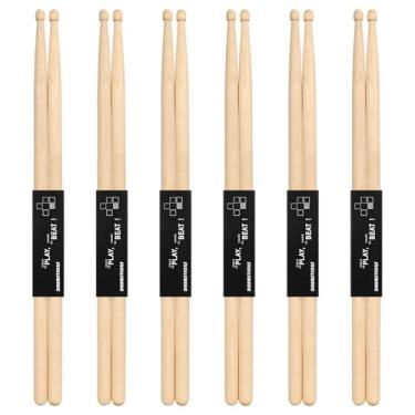 Imagem de 6 pares de baquetas de bateria, baquetas de bateria 5A, bengala oval de madeira para bateria, bengala de bateria antiderrapante para jazz, bateria eletrônica, instrumento musical de percussão (5A, 6
