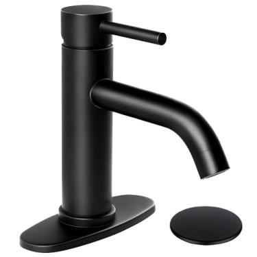 Imagem de SOKA Torneira de pia de banheiro com alça única de aço inoxidável lavatório torneira de banheiro comercial torneiras de pia de banheira com placa de deck e conjunto de dreno pop-up adequado para 1 e 3