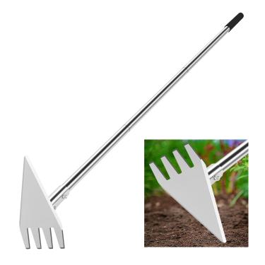 Imagem de BARAYSTUS Ferramenta de jardim de enxada de cabeça dupla, ferramenta de jardinagem de enxada de cabo longo ajustável de 75 a 146 cm, ferramenta de jardinagem de cultivador de enxada de aço inoxidável,