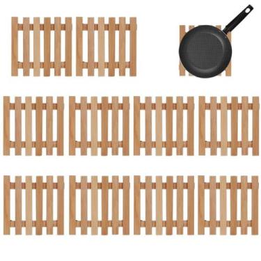 Imagem de Descanso De Panela Quadrado Madeira Ripado 14,5Cm Kit 10 Un - Art Hous