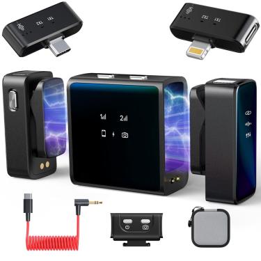 Imagem de Microfone de lapela sem fio Rythflo para iPhone/câmera/Android/laptop com cancelamento de ruído, bateria de 25 horas, alcance de 229 pés, microfone de