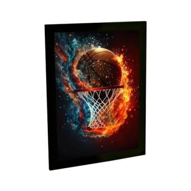Imagem de Quadro Decorativo Bola De Basquete Em Chamas Azul Laranja Decoração Quarto Sala