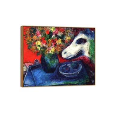 Imagem de MUHJDYC Pôster de arte de parede surrealismo - reprodução de impressão em tela famosa - quadro de madeira para decoração de sala de estar (vida morta em telhados) 20x25cm-8x10in