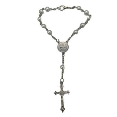 Imagem de Terço com Crucifixo Prateado Conta 6 mm Cor Pérola - Lua Mística - 100