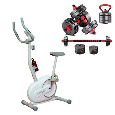 Imagem de Kit Academia Bicicleta Ergométrica V1000 e Kit Anilhas Barras Kettlebell-Unissex