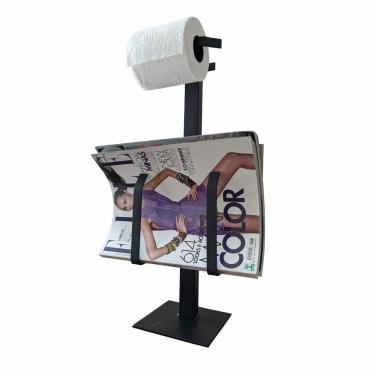 Imagem de Suporte De Papel Higiênico De Chão Com Revisteiro Preto Fosco