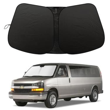 Imagem de JJMY Para-brisa para Chevy Express 1996-20023 2024 2025, para-brisa dianteiro protetor de sol dobrável bloqueia os raios UV - mantenha o refrigerador do seu carro