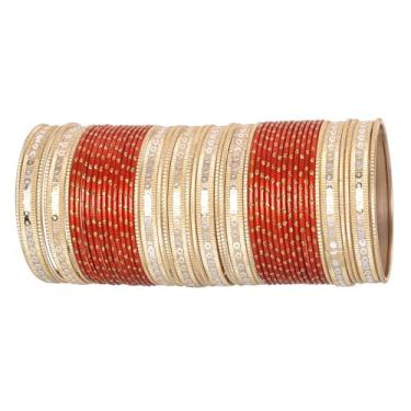 Imagem de Touchstone Coleção de pulseiras coloridas indianas de Bollywood com lantejoulas coloridas texturizadas ao toque, embelezador de pulso de designer Conjunto de 122 cm tom dourado antigo para mulheres, M