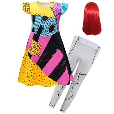 Imagem de Szytypyl Fantasia Sally para meninas, fantasias infantis de Halloween Natal Sally com peruca e meia-calça