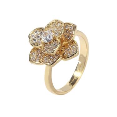 Imagem de Izpack Anel giratório de cristal rosa para mulheres CZ floral girado alívio ansiedade, anéis de dedo empilháveis alianças de compromisso de noivado joias de aniversário delicadas para ajustável