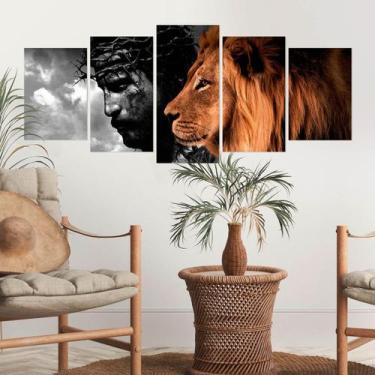 Imagem de Quadro Decorativo Mosaico Leão Judá Coroa de Espinhos - Inove Papéis d