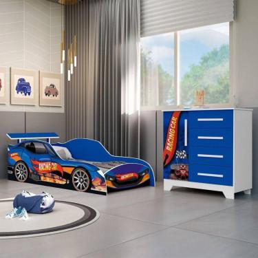 Imagem de Jogo de Quarto Infantil - Cama e Comoda Carro Personagens - Azul