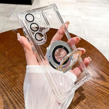 Imagem de Capa traseira de acrílico transparente com suporte magnético de luxo à prova de choque para Samsung Galaxy S25 S24 Ultra S23 S22 S21 Plus Note20, capa traseira de acrílico transparente para Note 20 U