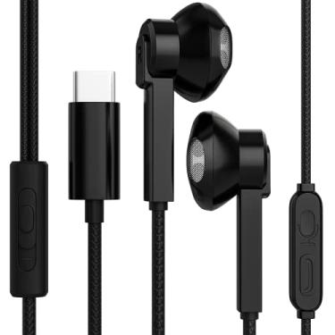 Imagem de Maeline Fone de ouvido USB C, USB tipo C, fones de ouvido com fio, cancelamento de ruído, fone de ouvido intra-auricular com microfone para computadores, laptops, tablets, smartphones - preto